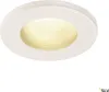 A white recessed light fixture with a warm yellow light emanating from its center, set against a white background. Anteprima dell’immagine prodotto