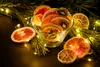 Dried citrus slices and kiwi slices in a glass bowl, decorated with pine branches and fairy lights. Náhľad obrázku produktu