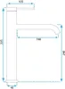 A technical drawing of a black high-rise basin faucet with dimensions indicated. Podgląd zdjęcia produktu