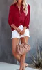 ASKSA Damen Satin Bluse Elegant V-Ausschnitt Hemden Knöpfen Produktbild-Vorschau 4