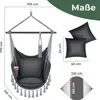 Diagram showing the dimensions of a hanging chair and its accessories. Produktbild-Vorschau