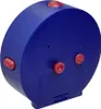 The back of a blue alarm clock with red buttons and knobs. Podgląd zdjęcia produktu