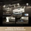 A robot vacuum cleaner is shown in a modern, luxurious setting, demonstrating its cleaning capabilities and features. Produktbild-Vorschau