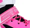 A close-up view of pink inline skates, focusing on the laces and a strap with embossed text. Náhľad obrázku produktu