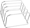 A silver metal cutting board organizer with four slots, shown from a diagonal angle on a white background. Produktbild-Vorschau