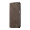 A brown leather flip case for a smartphone, shown from the side. Produktbild-Vorschau