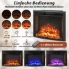 A collage of images showcasing an electric fireplace with various flame effects and control options, along with its remote control and different color settings. Podgląd zdjęcia produktu