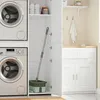 SoBuy Waschmaschinen-Schrank BZR231-W mit geöffneter Tür, Stauraum für Mopp und Eimer im Waschkeller Anteprima dell’immagine prodotto