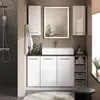 A modern bathroom vanity with a sink, mirror, and storage cabinets. Náhled obrázku produktu