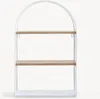 A white arched shelf with two wooden shelves against a white background. Produktbild-Vorschau