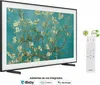 A Samsung The Frame TV displaying artwork, with a remote control and feature icons on the right. Produktbild-Vorschau