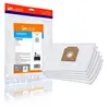 A product shot of vacuum cleaner bags, with a package and a stack of individual bags. Produktbild-Vorschau