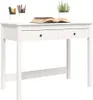 A white wooden desk with two drawers, a book, and some writing utensils on top. Anteprima dell’immagine prodotto