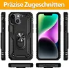 A collage of images showing a black iPhone case from different angles, including a front view of the phone inside the case and side views of the case. Produktbild-Vorschau