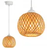 A pendant light with a woven bamboo shade is shown against a white background. Produktbild-Vorschau