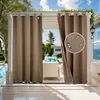 Outdoor curtains on a patio with a pool and furniture in the background. Produktbild-Vorschau