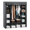 A gray fabric wardrobe with shelves and hanging space, filled with various items. Náhľad obrázku produktu