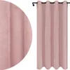 A close-up view of a pink velour curtain and a full view of the same curtain hanging on a rod. Podgląd zdjęcia produktu