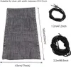 A gray fabric swatch for a lounge chair with measurement indicators and two black ropes with metal tips. Produktbild-Vorschau