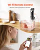 A split image showing a sous vide cooker in use in a container of water with meat, and a person using a smartphone to monitor the cooking process. Produktbild-Vorschau