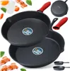 A collage of cast iron pans with food items and accessories. Anteprima dell’immagine prodotto