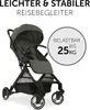 A dark olive stroller is shown against a white background, with marketing text overlayed. Produktbild-Vorschau