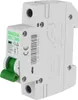 A white electrical circuit breaker with green toggle switch. Produktbild-Vorschau