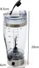 A clear, well-lit studio shot of an electric protein shaker bottle, with dimensions indicated by text overlays. Produktbild-Vorschau