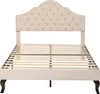 A cream-colored upholstered bed frame with a tufted headboard and a slatted base, shown against a white background. Produktbild-Vorschau