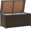 A brown poly rattan garden box with the lid open, showing a white liner inside. Podgląd zdjęcia produktu