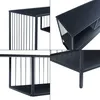 A collage of four close-up shots of a black console table, showcasing its design and construction. Náhľad obrázku produktu