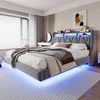 A modern bedroom with a bed featuring LED lighting. Produktbild-Vorschau