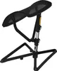 A black mesh footrest with an adjustable height stand, shown against a white background. Produktbild-Vorschau