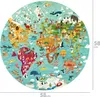 A circular puzzle depicting a world map with various animals, people, and landmarks. Náhľad obrázku produktu