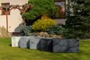 A row of rectangular planters in varying shades of gray and black are arranged on a green lawn in front of a house with landscaping. Náhled obrázku produktu