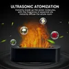 A black aroma diffuser with flames and flowers in bubbles above it. Produktbild-Vorschau