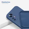A close-up view of a blue phone case, showing the camera cutout and the interior texture. Produktbild-Vorschau