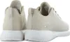 A pair of beige Skechers sneakers shown from the back. Voir les images du produit