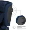 Close-up view of a car seat's side protection system, with a magnified inset showing the detail of the padding and dotted lines indicating impact zones. Náhled obrázku produktu