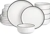 A set of white ceramic dishes with a thin black rim. Náhled obrázku produktu