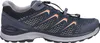 A side view of a blue and orange hiking shoe. Voir les images du produit
