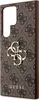 A close-up view of a brown phone case with a repeating Guess logo pattern and a prominent gold Guess logo. Podgląd zdjęcia produktu