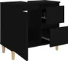 A black cabinet with drawers and a door, standing on wooden legs. Produktbild-Vorschau
