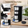 A collage of images showing the steps to use a coffee maker, with the coffee maker itself prominently displayed. Produktbild-Vorschau