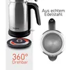 A kettle and its base are shown, with text highlighting features. Produktbild-Vorschau