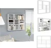A white wall shelf filled with books and decorative items, mounted on a light gray wall next to a window with blinds. Náhled obrázku produktu