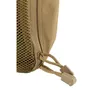 A close-up view of the bottom corner of a tan fabric bag, showing a zipper pull with cord and plastic toggle. Náhled obrázku produktu
