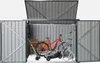 A metal storage shed with its doors and lid open, containing a bicycle, a lawnmower, a pressure washer, and a chair. Anteprima dell’immagine prodotto