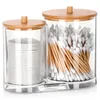 A clear studio shot of a dual-compartment container for cotton pads and cotton swabs, with bamboo lids. Anteprima dell’immagine prodotto