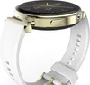 A close-up side view of a smartwatch with a white band and gold accents. Voir les images du produit